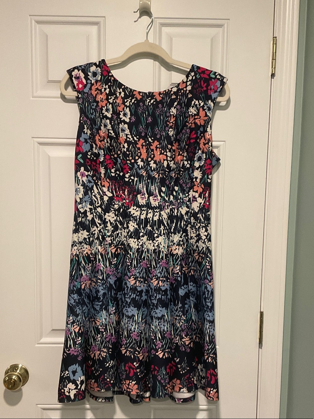 Roz & Ali Navy Floral Cap Sleeve Dress with Pink, Blue and Cream Accents